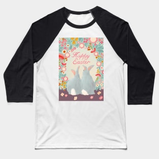 Happy Easter Bunnies and Flowers paper cut art Baseball T-Shirt